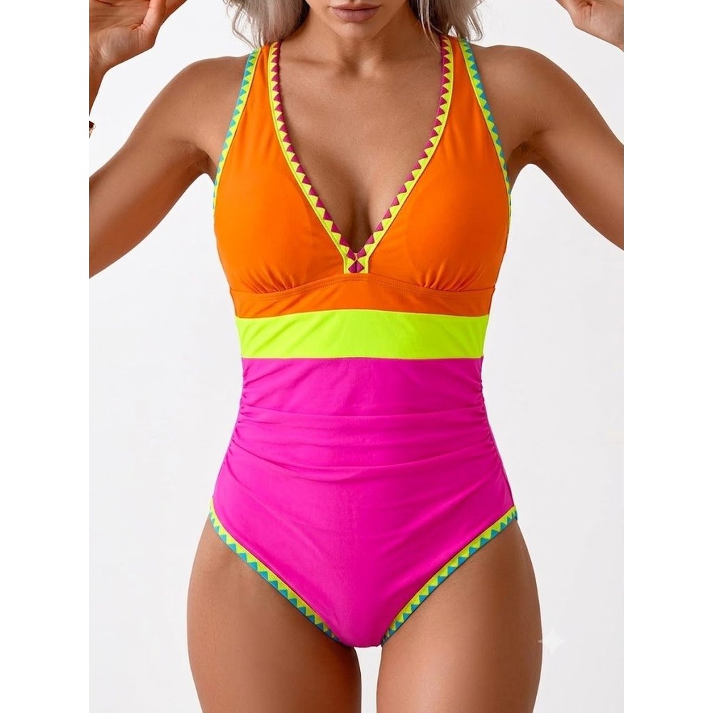 MSRP $49 B2prity Women's XL Orange/Pink One Piece Swimsuit Tummy Control Tie